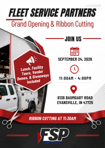 Invitation to the Fleet Service Partners Grand Opening & Ribbon Cutting event.